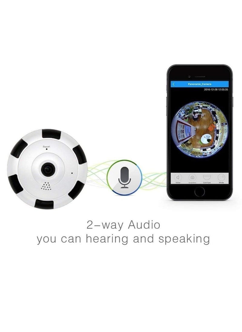 MAYUMI Wireless Wi-Fi CCTV Fisheye Camera for Home with Wi-Fi Mobile Connect Live Remote Viewing, Night Vision, 360 Degree View, Two Way Audio, Motion Detection