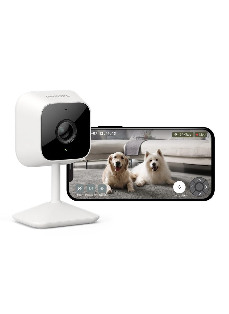 PHILIPS WiFi HSP1000 Fixed Indoor Security Camera | Full HD 2MP | 2-Way Talk | Motion Detect | Night Vision| SD Card | AES-128bit Encryption | 2 Year Brand Replacement Warranty