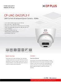 Cp Plus 2Mp Ip (Network) Wired Indoor Dome Camera + Night Vision + Cmos Image Sensor With 3.6Mm Lens - 30Mtr,Cp-Unc-Da21Pl3-Y - 1080P