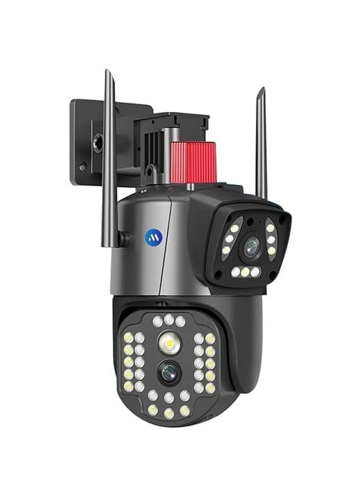 Fabbay Smarthome SuperCams 6MP HD 1080p WiFi Dual Lens/Dual Screen Video Record Color Night Vision Bullet+360? PTZ Control, PIR Motion Sensor IP66 Waterproof Outdoor Camera