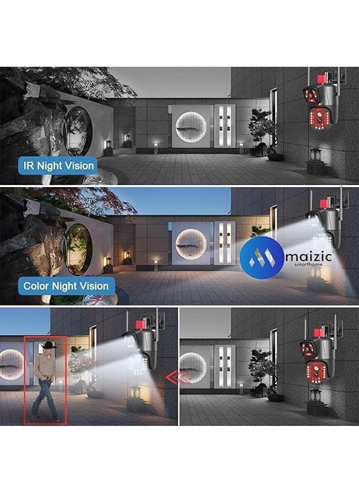 Fabbay Smarthome SuperCams 6MP HD 1080p WiFi Dual Lens/Dual Screen Video Record Color Night Vision Bullet+360? PTZ Control, PIR Motion Sensor IP66 Waterproof Outdoor Camera
