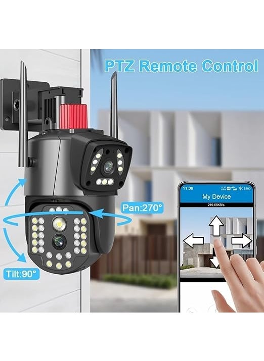 Fabbay Smarthome SuperCams 6MP HD 1080p WiFi Dual Lens/Dual Screen Video Record Color Night Vision Bullet+360? PTZ Control, PIR Motion Sensor IP66 Waterproof Outdoor Camera