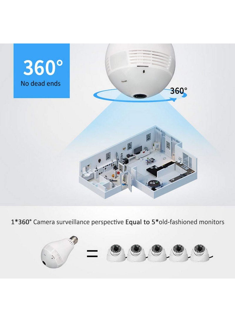 AUSHA® Wireless 2MP 1080P Bulb WiFi Internet CCTV Camera for Home Shop Office Security, Fisheye 360 Degree, Panoramic View, Night Vision, 2 Way Audio Live HD Recording (CCTV Bulb Camera)