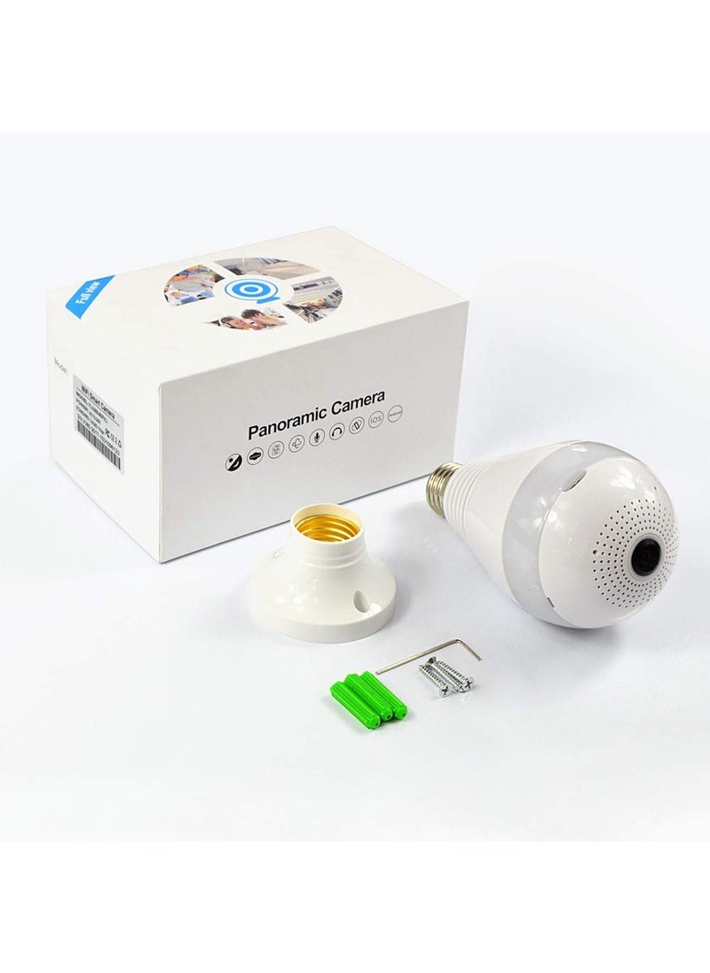 AUSHA® Wireless 2MP 1080P Bulb WiFi Internet CCTV Camera for Home Shop Office Security, Fisheye 360 Degree, Panoramic View, Night Vision, 2 Way Audio Live HD Recording (CCTV Bulb Camera)