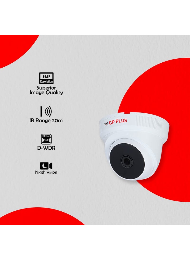 CP PLUS 5MP IR Dome Security Camera | 3.6 mm Fixed Lens | Max. 25fps at 5MP (16:9 Video Output) | IR Range of 20 Mtrs | Support Built-in Mic -CP-USC-DC51PL2C-V3