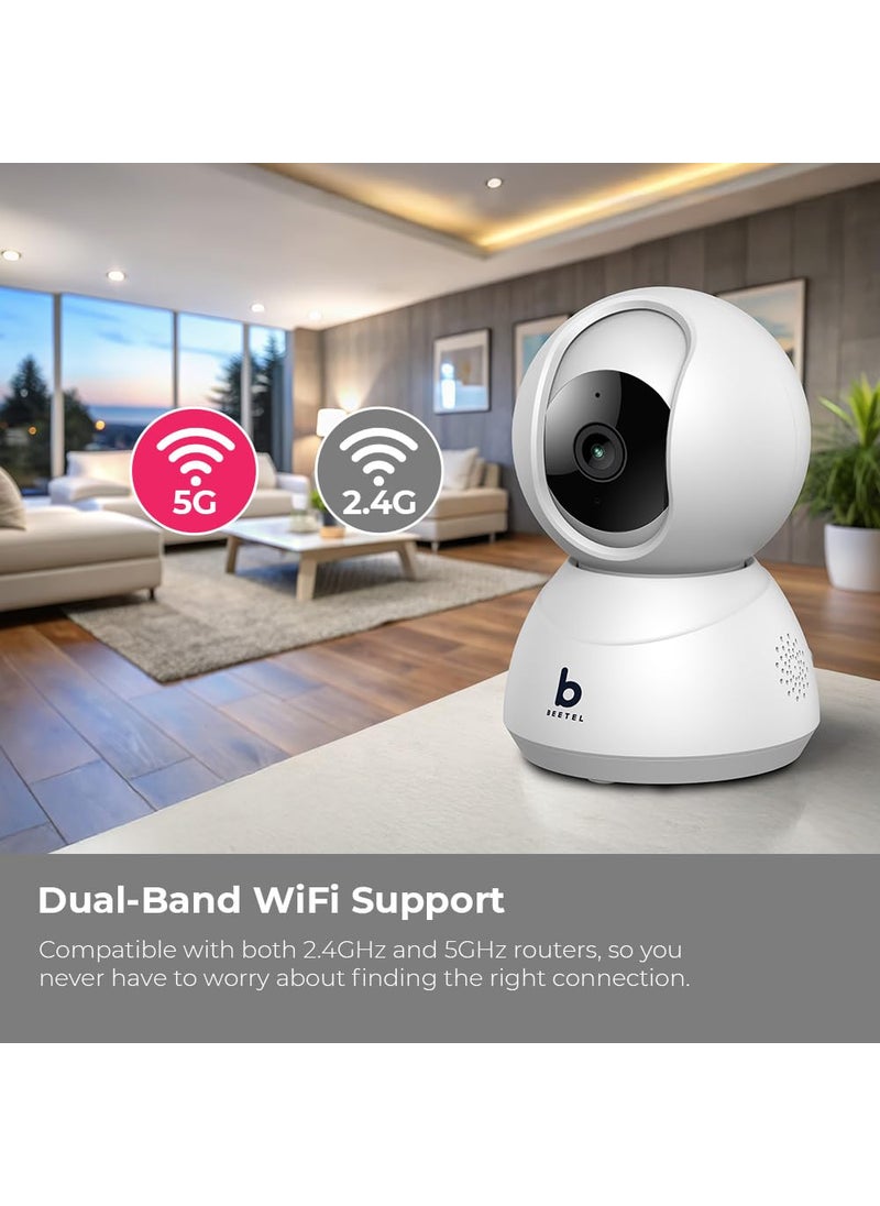 Beetel 4MP 3X Zoom QHD Dual Wi-Fi Band(2.4 & 5GHz) CCTV Home Security Camera|360° Pan Tilt|2-Way Talk|Motion Alert/Tracking|Night Vision|SD Card(Upto 256 GB),Alexa & Google Assnt|Onvif|CC4