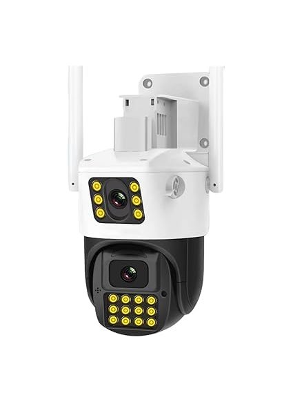 Fabbay Smarthome SuperCams 6MP HD 1080p WiFi Dual Lens/Dual Screen Video Record Color Night Vision Bullet+360? PTZ Control, IP66 Waterproof Outdoor Camera (White)