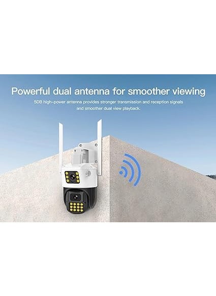 Fabbay Smarthome SuperCams 6MP HD 1080p WiFi Dual Lens/Dual Screen Video Record Color Night Vision Bullet+360? PTZ Control, IP66 Waterproof Outdoor Camera (White)