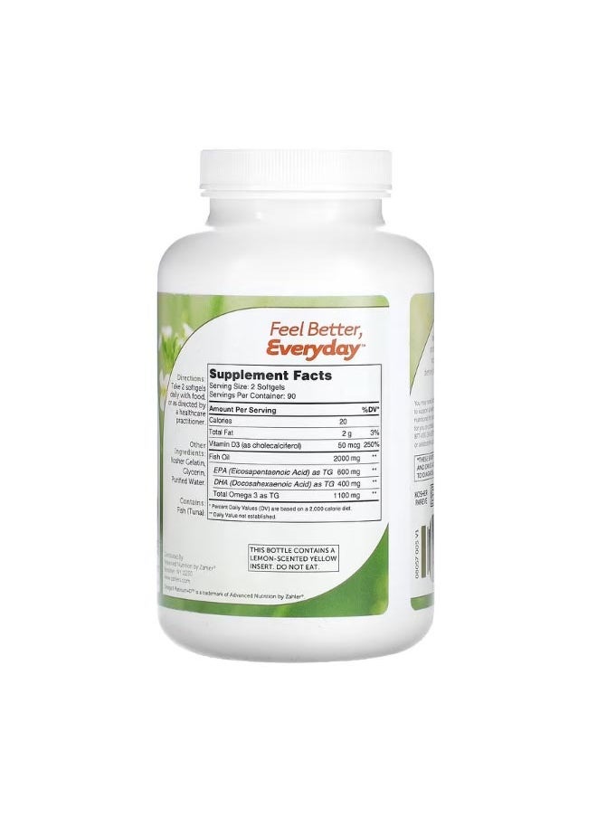 Omega 3 PlatinumD Advanced Omega 3 Fish Oil  Vitamin D3 2000 mg 180 Softgels 1000 mg per Softgel