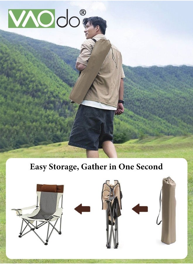 Reclining Camping Chair 2 Position with Foot Rest and Headrest Comfortable for Adults Load-Bearing 150Kg Folding Lounger Mesh Breathable and Cool Beach Chair with Cooler Bag and Cup Holder for Outdoor Camp, Picnic, Travel, Fishing