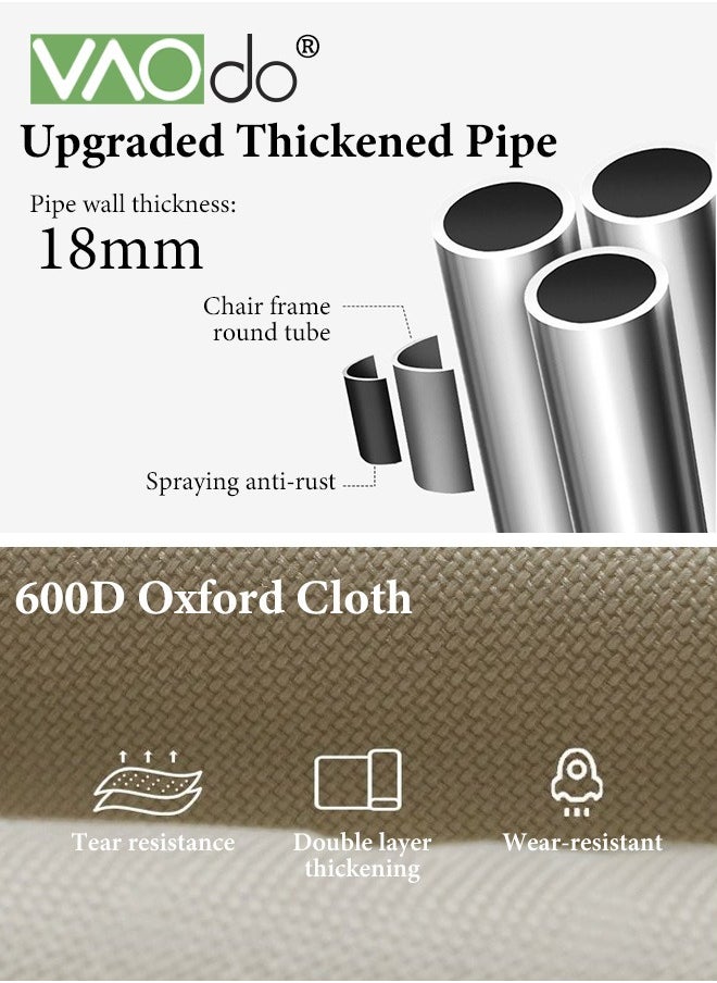 Reclining Camping Chair 2 Position with Foot Rest and Headrest Comfortable for Adults Load-Bearing 150Kg Folding Lounger Mesh Breathable and Cool Beach Chair with Cooler Bag and Cup Holder for Outdoor Camp, Picnic, Travel, Fishing