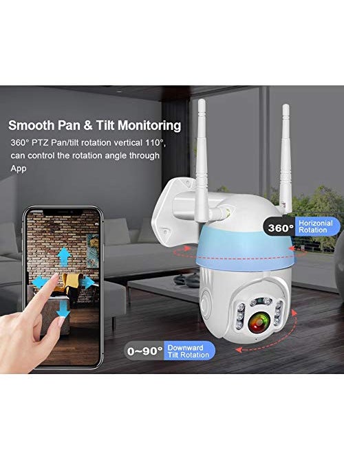 AUSHA® Security Camera Outdoor, Wireless WiFi IP Camera Home Security System 360° View,Motion Detection, auto Tracking,Two Way Talk,HD 1080P pan Tile Full Color Night Vision