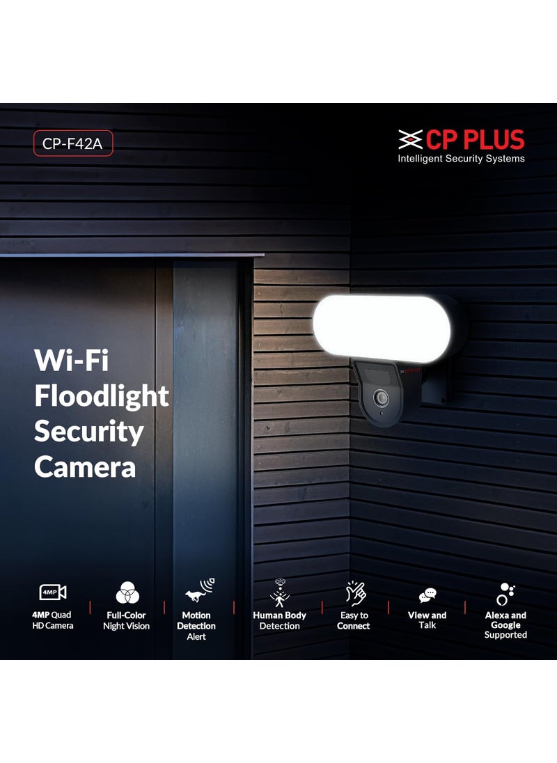 CP_Plus 4 MP Quad HD 2K Smart Wi-fi Security Camera | 110° Angle of View | 2 Way Talk | Human Body Detection | Supports Floodlight Up to 5 Mtr. | Built-in Siren | Full Color Night Vision | CP-F42A