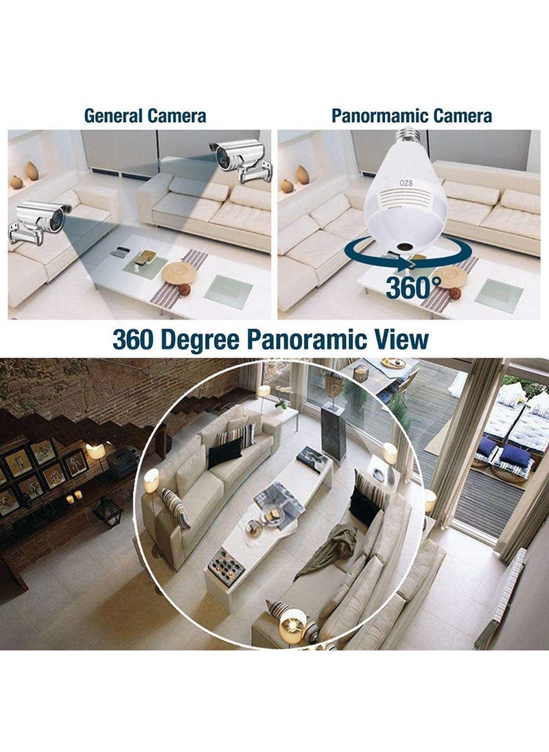 AUSHA® 360 Degree Camera 1080P Bulb CCTV Camera with WiFi Mobile Connectivity,Night Vision,Motion Detection, 2 Way Audio