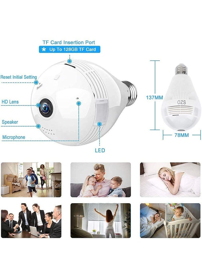 AUSHA® 360 Degree Camera 1080P Bulb CCTV Camera with WiFi Mobile Connectivity,Night Vision,Motion Detection, 2 Way Audio