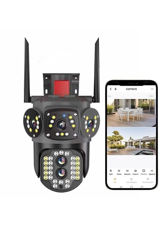 Fabbay Smarthome 2 Mp Outdoor PTZ WiFi Home Security Camera with Bidirectional Voice, 360 Rotation (Black tricam)