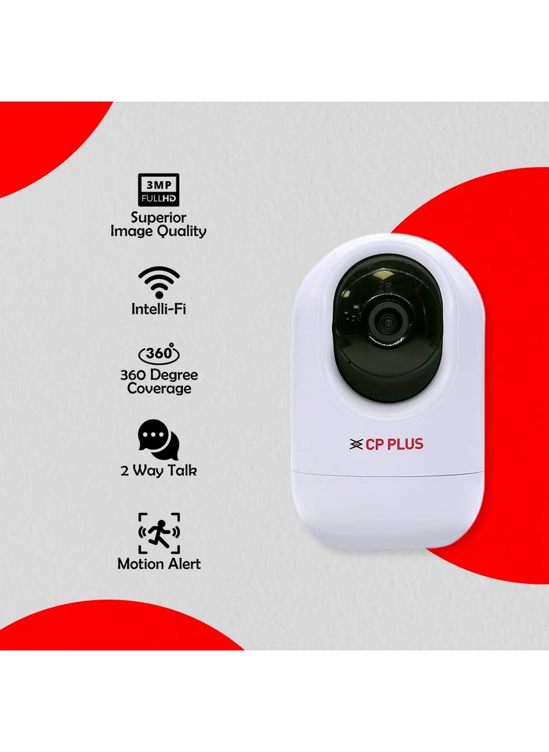 CP PLUS 3 MP Full HD Wi-Fi PT Security Video Camera | 360°View with Motion Detection | Night Vision | Two Way Talk | Supports Alexa & OK Google | 15 Mtr, White - CP-E34A