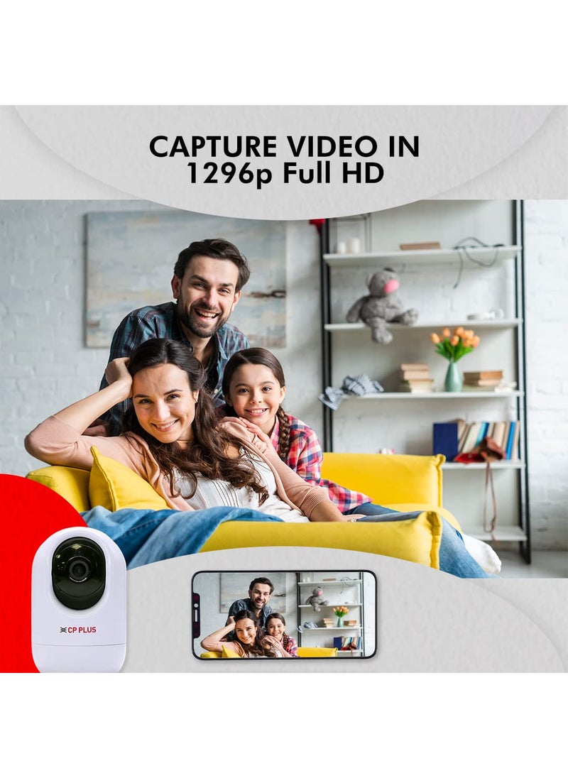 CP PLUS 3 MP Full HD Wi-Fi PT Security Video Camera | 360°View with Motion Detection | Night Vision | Two Way Talk | Supports Alexa & OK Google | 15 Mtr, White - CP-E34A