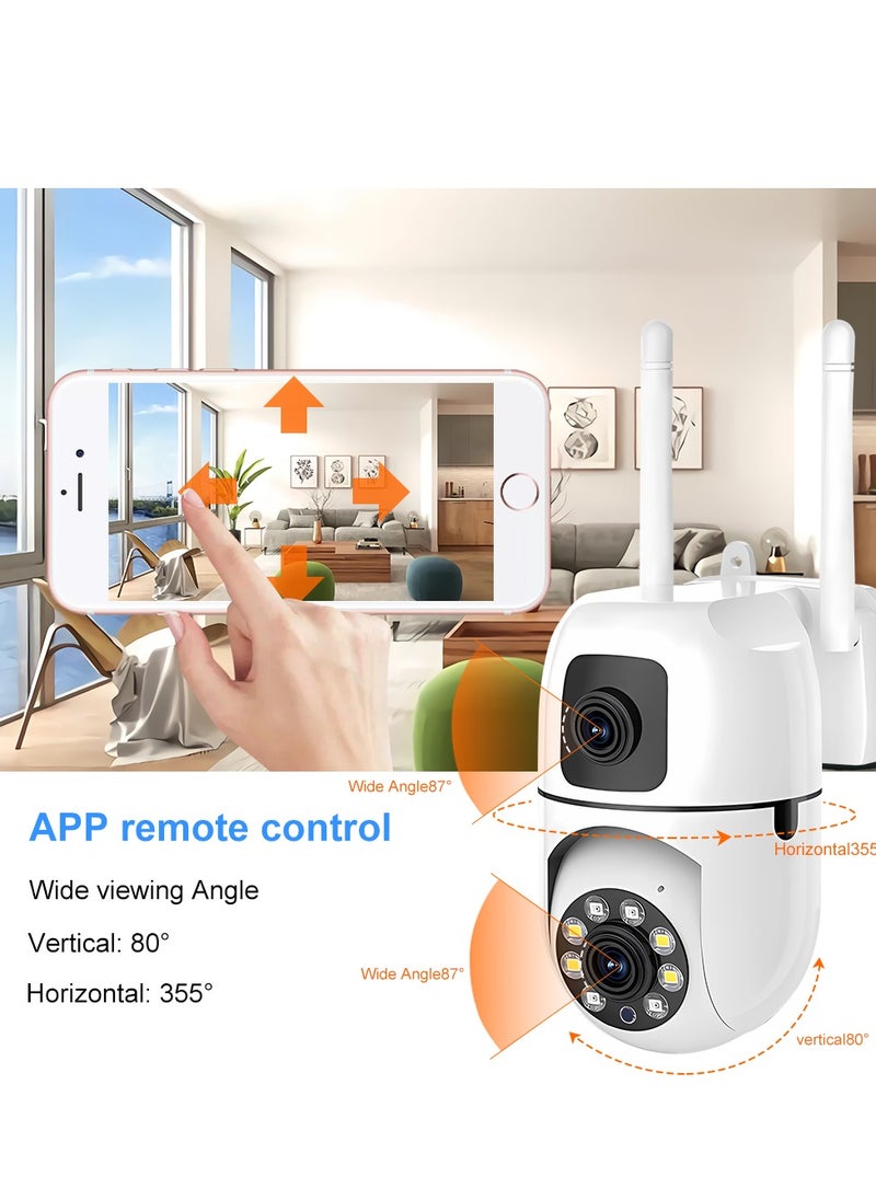RUBO Safe Live Camera Dual-Lens Indoor Camera, 2MP 360° Dual Lens Smart Security Camera, WiFi Wireless Indoor Security Camera, Motion Tracking, Dual-Screen Display/Audio, Phone Alerts