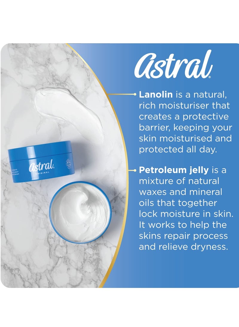 Astral Original Intensive Moisturiser – Face & Body Cream with Lanolin & Petroleum Jelly | Locks in Moisture | Heals Dry Skin | Made in UK (100ml/200ml/500ml)
