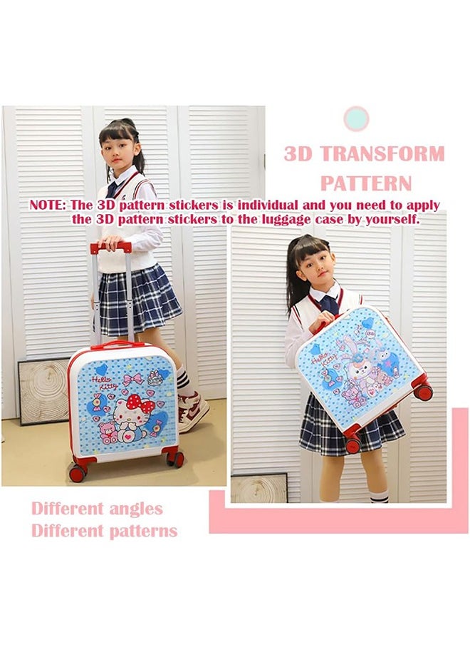 20 Inch Kids Luggage Gradation 3D Cartoon Patterns Children Trolley Suitcase Travel Boys Girls Rolling Luggage Case with Lock Students Teens Wheeled Small Suitcase Carry On Bag for Boarding School
