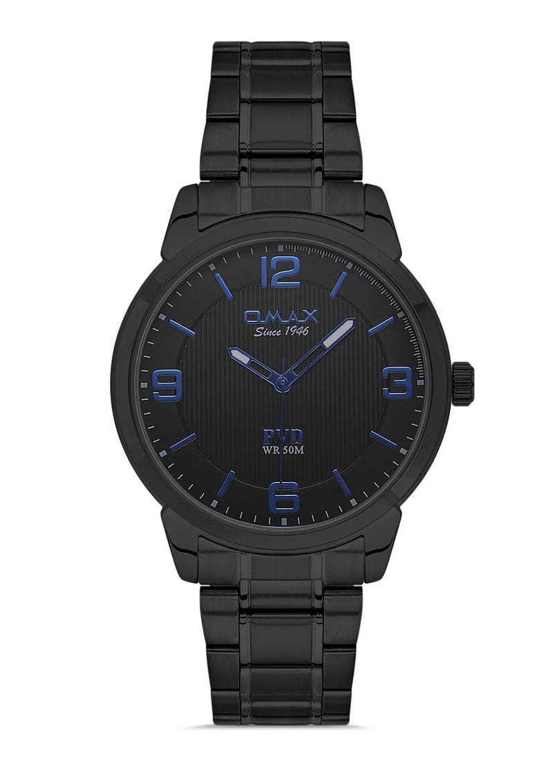 Omax Men's Black Sports Luxury Wrist Watch, Watches for Men, Stainless Watches, Silver Steel Band, Blue Dial, Waterproof Watch, 1 Year Warranty