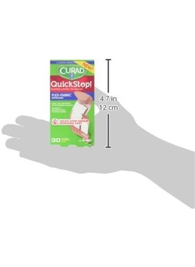 Curad Quickstop Instant Clotting Technology Flex-Fabric Bandages, Assorted Size, 30 Count