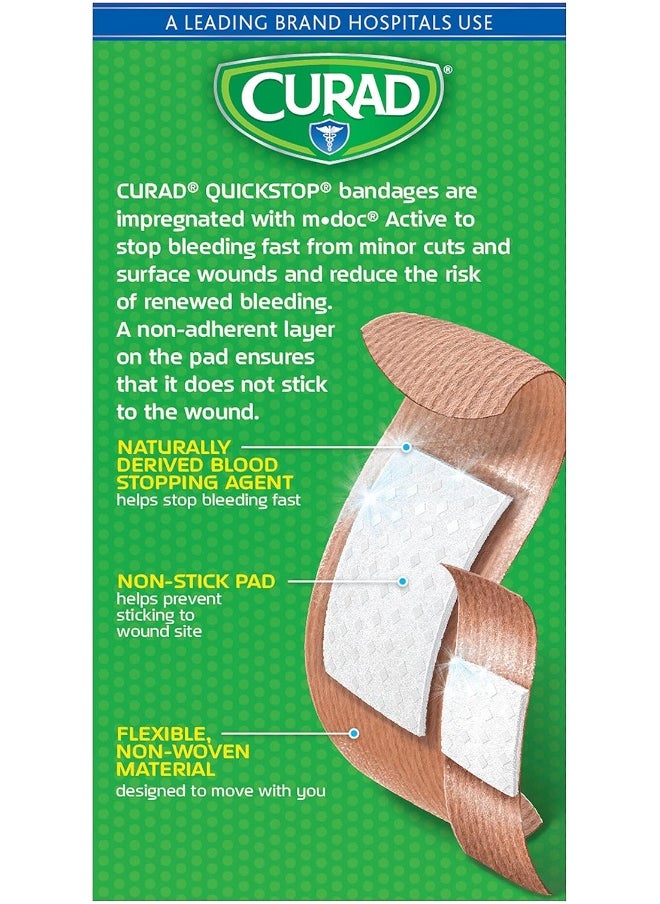 Curad Quickstop Instant Clotting Technology Flex-Fabric Bandages, Assorted Size, 30 Count