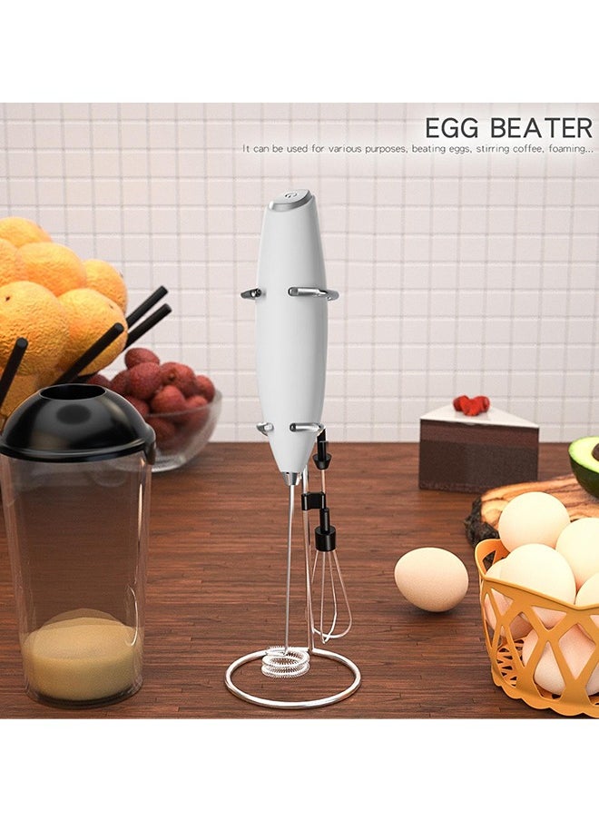 Handheld Milk Frother for Coffee with Stand, Battery Powered, Drink Mixer with 2 Stainless Steel Whisk Heads for Milk, Coffee, Egg, Hot Chocolate