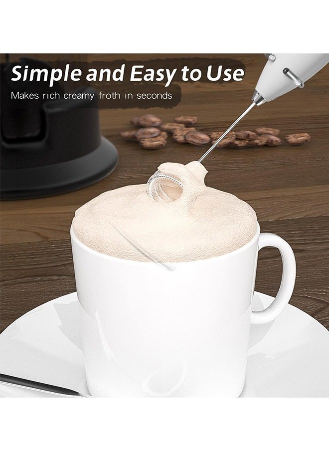 Handheld Milk Frother for Coffee with Stand, Battery Powered, Drink Mixer with 2 Stainless Steel Whisk Heads for Milk, Coffee, Egg, Hot Chocolate