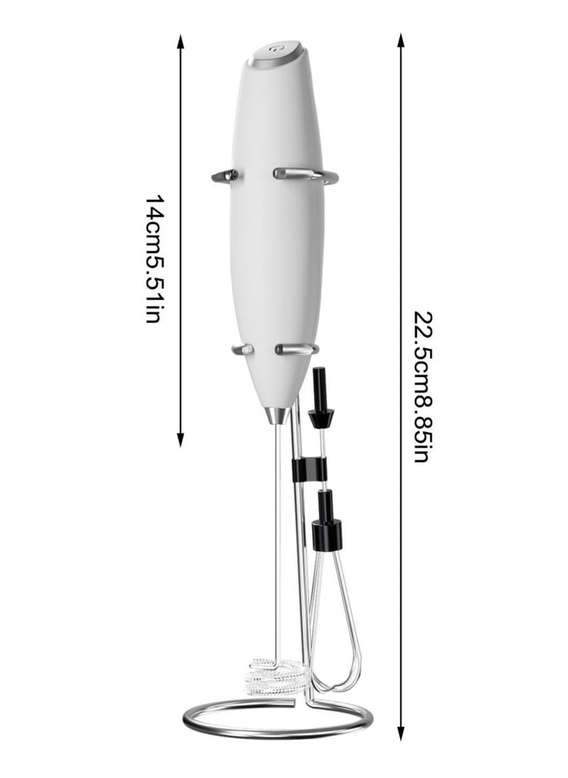 Handheld Milk Frother for Coffee with Stand, Battery Powered, Drink Mixer with 2 Stainless Steel Whisk Heads for Milk, Coffee, Egg, Hot Chocolate