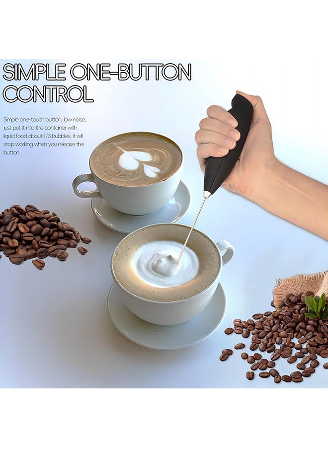 Handheld Milk Frother for Coffee with Stand, Battery Powered, Drink Mixer with 2 Stainless Steel Whisk Heads for Milk, Coffee, Egg, Hot Chocolate, Black
