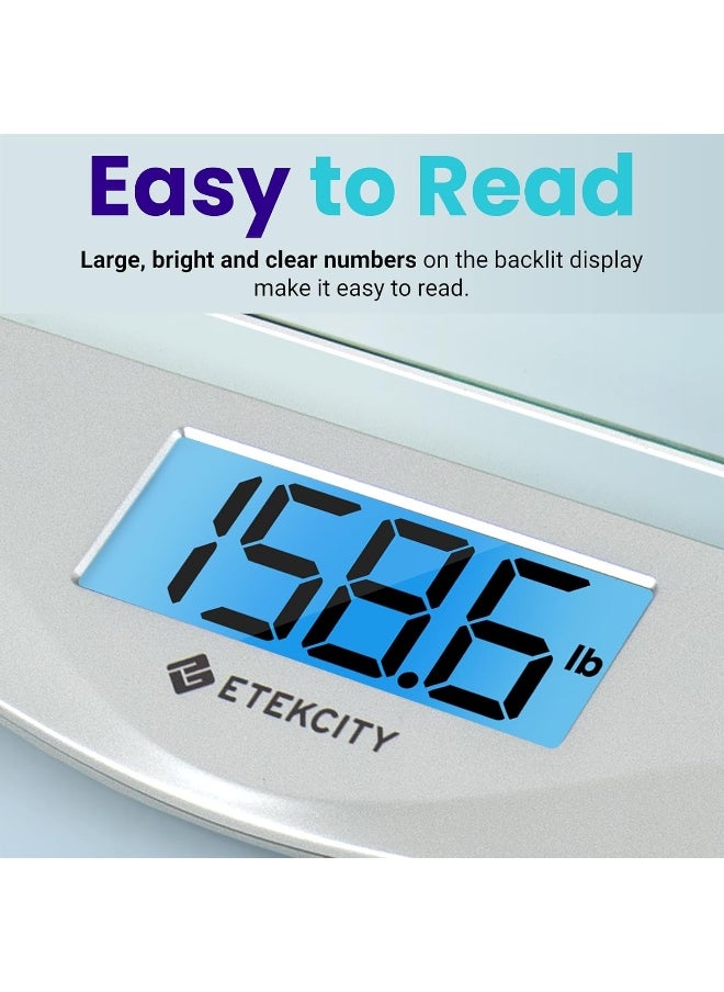 Etekcity Bathroom Scale for Body Weight, Digital Weighing Machine for People, Accurate & Large LCD Backlight Display, 6mm Tempered Glass, 400 lbs