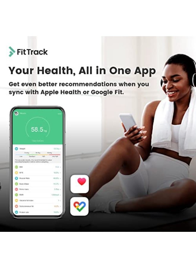 FitTrack Dara Smart BMI Digital Scale - Measure Weight and Body Fat - Most Accurate Bluetooth Glass Bathroom Scale