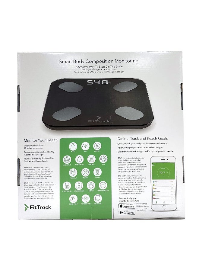 FitTrack Dara Smart BMI Digital Scale - Measure Weight and Body Fat - Most Accurate Bluetooth Glass Bathroom Scale