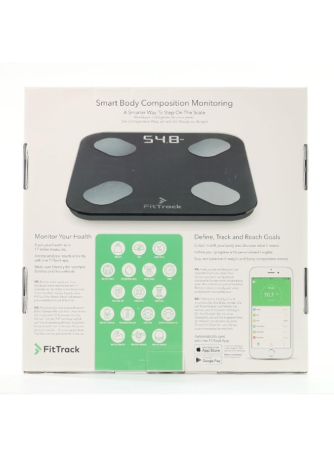 FitTrack Dara Smart BMI Digital Scale - Measure Weight and Body Fat - Most Accurate Bluetooth Glass Bathroom Scale