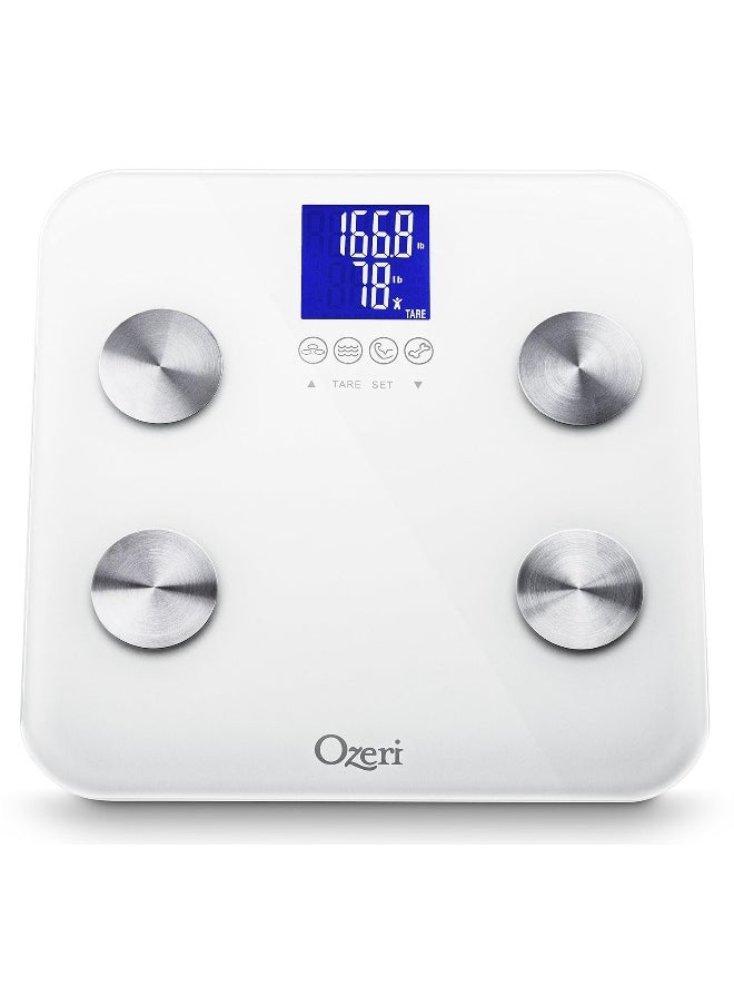 Ozeri Touch 440 Lbs Total Body Weight Scale (Body Fat, Muscle, Bone, Weight & Hydration), Auto Recognition Bath Scale with Infant Tare