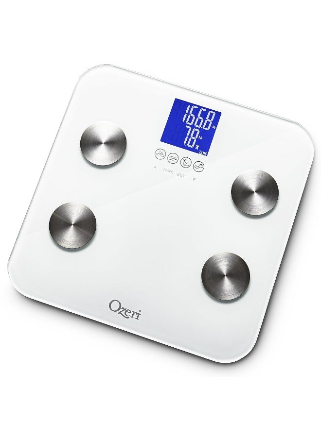Ozeri Touch 440 Lbs Total Body Weight Scale (Body Fat, Muscle, Bone, Weight & Hydration), Auto Recognition Bath Scale with Infant Tare