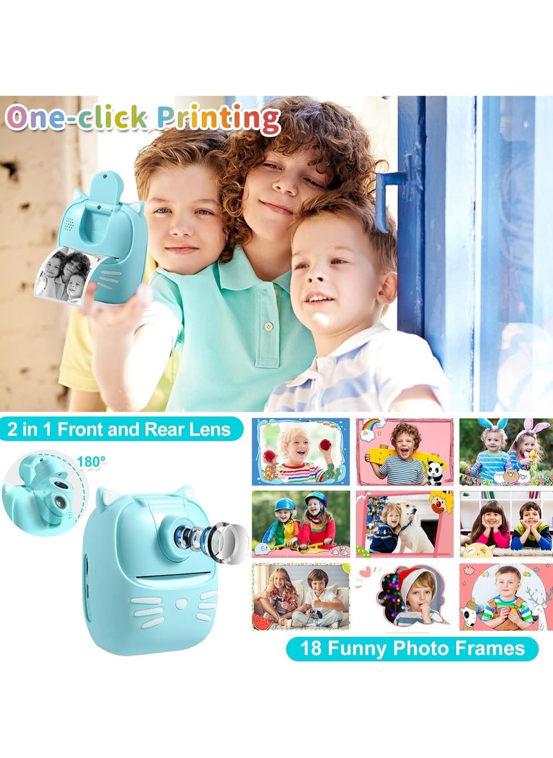 50MP Kids Instant Camera with 3 Rolls Print Paper for Boys and Girls 1080P Digital Camera for Children 2.0 IPS Selfie Toy Camera Toddler Rechargeable Video Recorder with 32GB TF Card