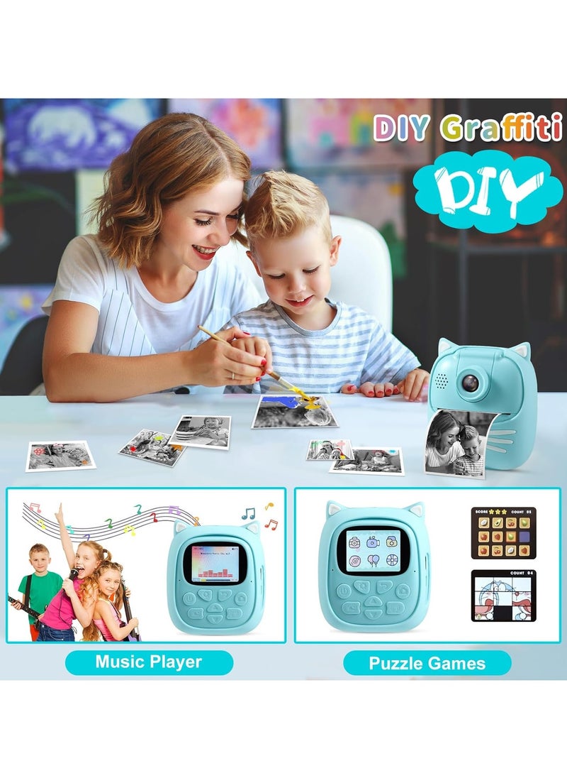 50MP Kids Instant Camera with 3 Rolls Print Paper for Boys and Girls 1080P Digital Camera for Children 2.0 IPS Selfie Toy Camera Toddler Rechargeable Video Recorder with 32GB TF Card
