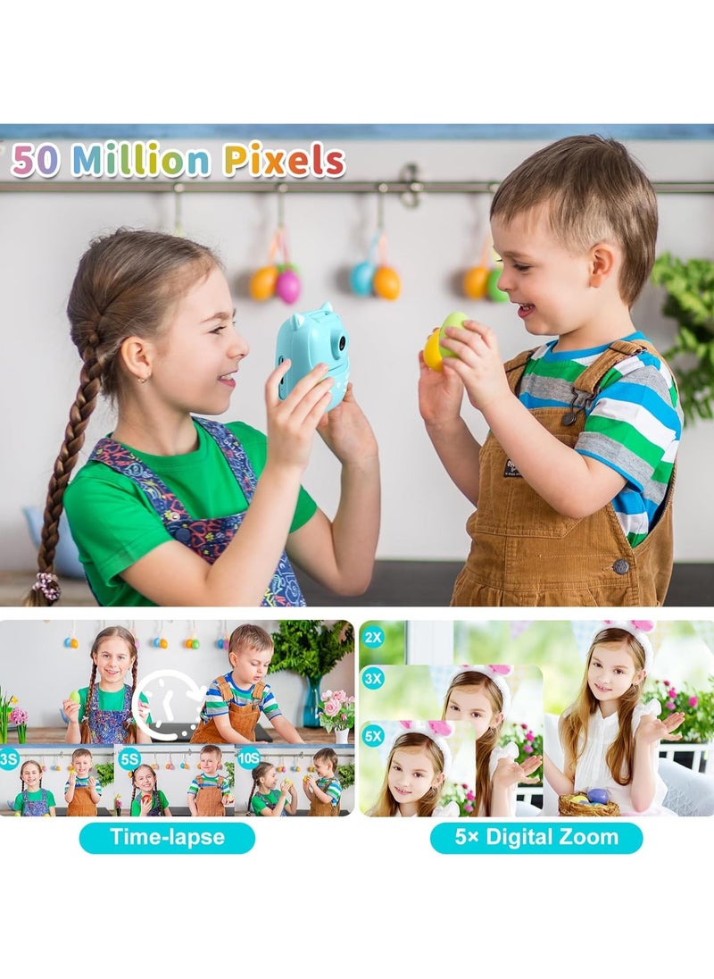 50MP Kids Instant Camera with 3 Rolls Print Paper for Boys and Girls 1080P Digital Camera for Children 2.0 IPS Selfie Toy Camera Toddler Rechargeable Video Recorder with 32GB TF Card
