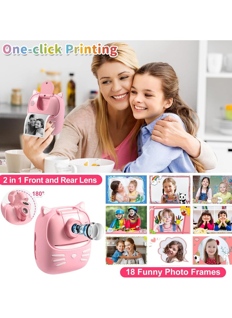 50MP Kids Instant Camera with 3 Rolls Print Paper for Boys and Girls 1080P Digital Camera for Children 2.0 IPS Selfie Toy Camera Toddler Rechargeable Video Recorder with 32GB TF Card