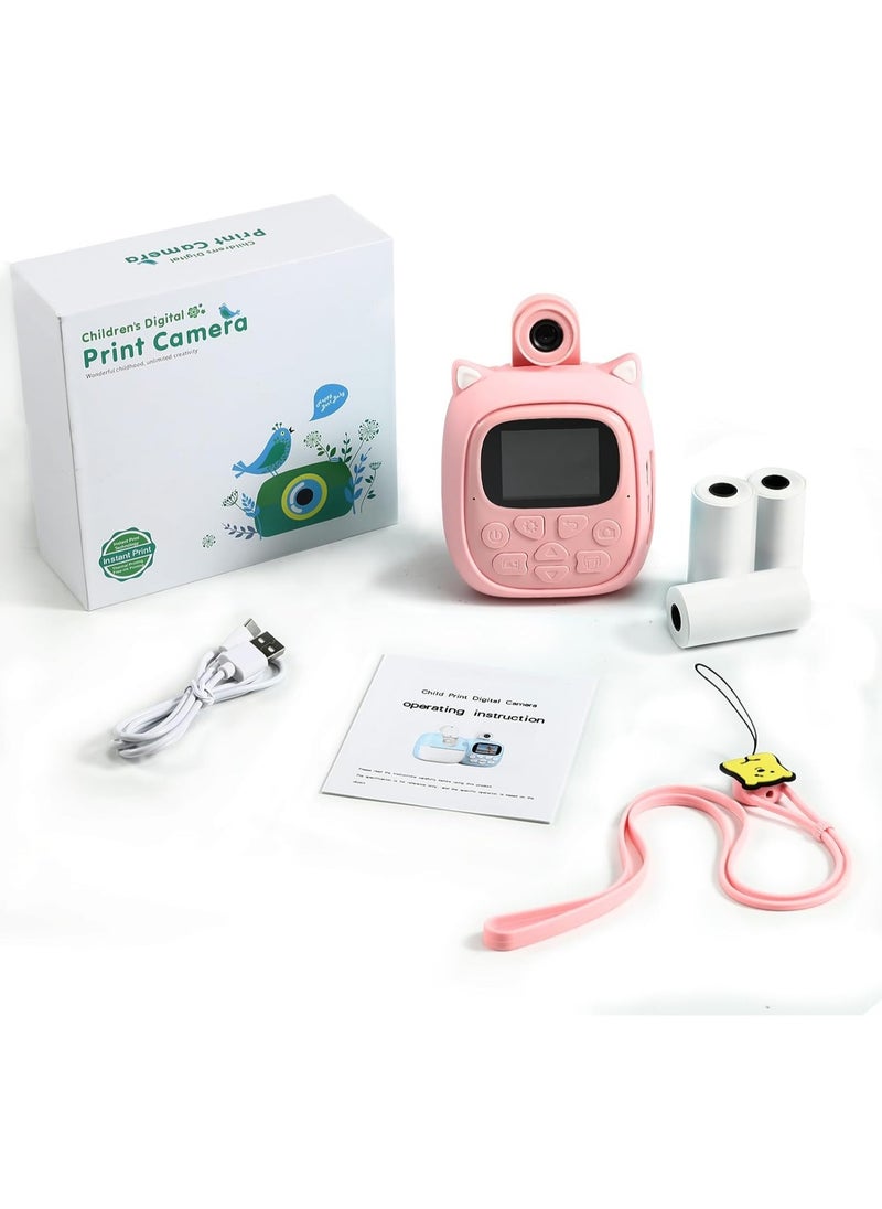 50MP Kids Instant Camera with 3 Rolls Print Paper for Boys and Girls 1080P Digital Camera for Children 2.0 IPS Selfie Toy Camera Toddler Rechargeable Video Recorder with 32GB TF Card