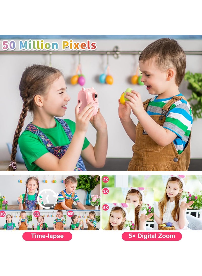50MP Kids Instant Camera with 3 Rolls Print Paper for Boys and Girls 1080P Digital Camera for Children 2.0 IPS Selfie Toy Camera Toddler Rechargeable Video Recorder with 32GB TF Card