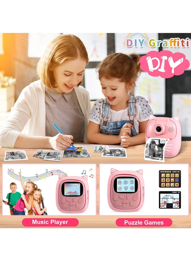 50MP Kids Instant Camera with 3 Rolls Print Paper for Boys and Girls 1080P Digital Camera for Children 2.0 IPS Selfie Toy Camera Toddler Rechargeable Video Recorder with 32GB TF Card