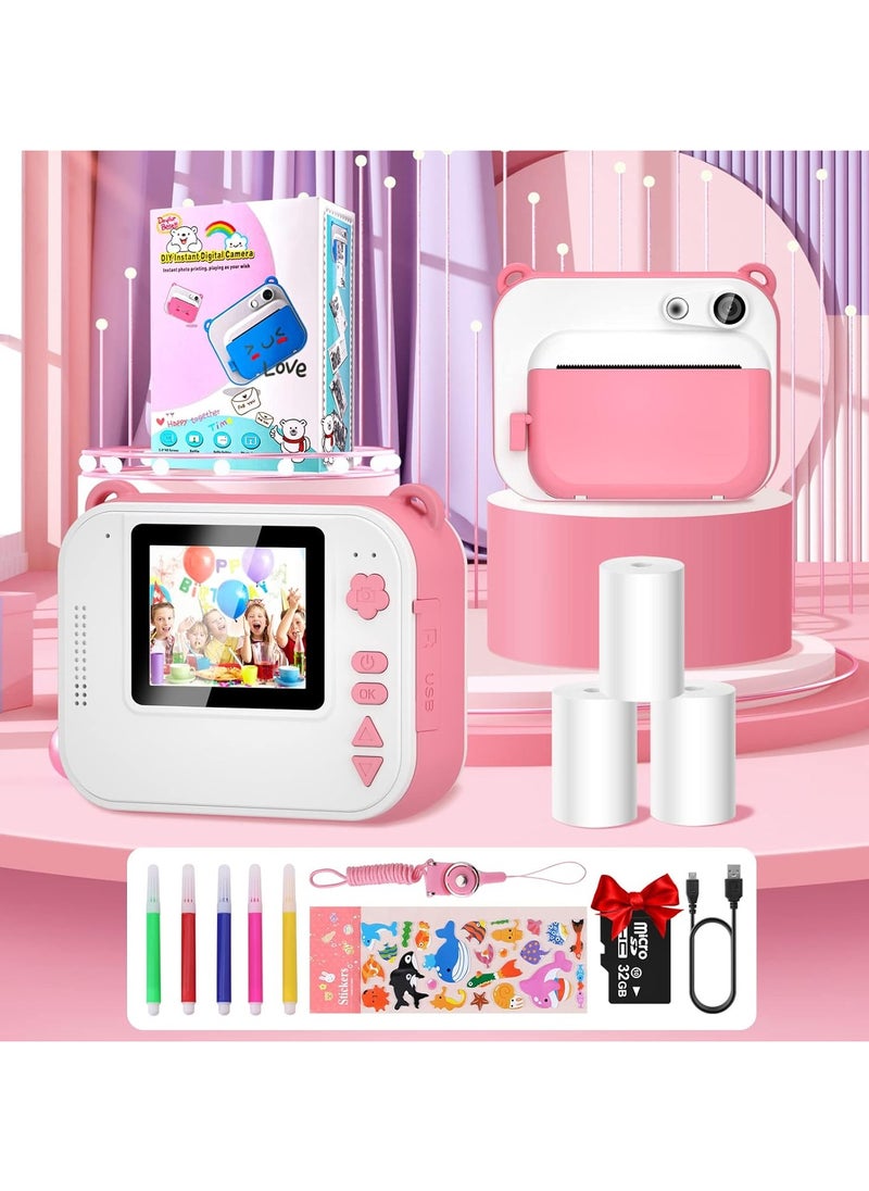 Kids Instant Camera for 3-12 Years Old Kids Toddlers Childrens Boys Girls Birthday Gifts 2.0 Inch Screen 12MP / 1080P HD Video Camera Baby Instant Print Digital Camera With 32G TF Card