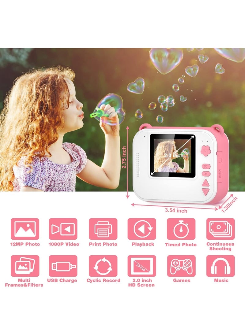 Kids Instant Camera for 3-12 Years Old Kids Toddlers Childrens Boys Girls Birthday Gifts 2.0 Inch Screen 12MP / 1080P HD Video Camera Baby Instant Print Digital Camera With 32G TF Card