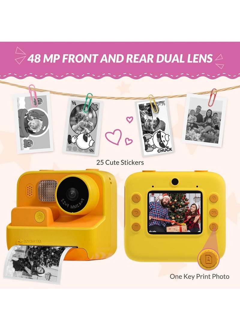 Kids Camera Instant Print, 48MP Digital Camera with Zero Ink Selfie 1080P Video Camera with 32G TF Card Toys Gifts for Girls Boys Aged 3-12 for Birthday/Holiday