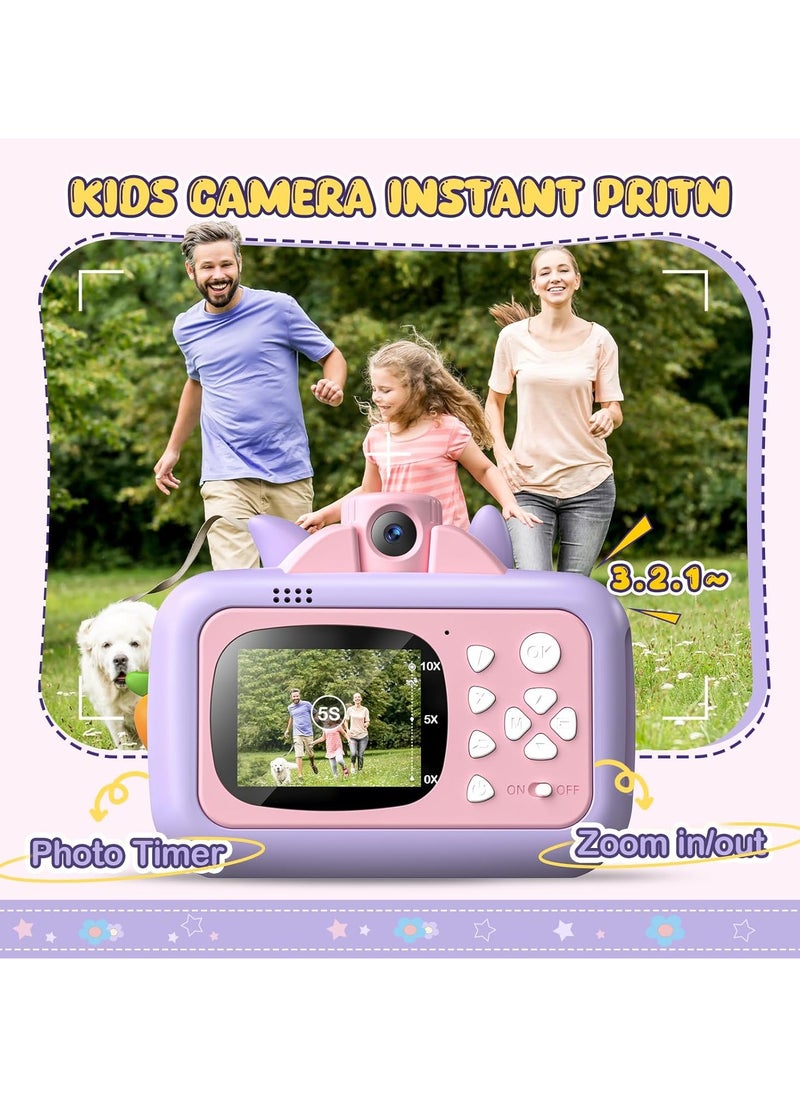 Kids Camera Instant Print,Instant Print Camera for Kids 6-8 Birthday Kids Toddler Camera Selfie Digital Video Camera Refill Paper & 32G SD Card