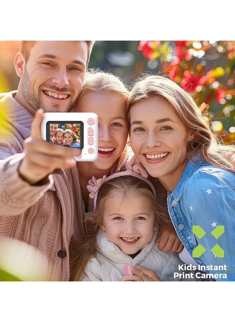 Kids Instant Print Camera Kids Camera 1080P Digital Camera for Kids 2.4 Inch IPS Screen 10X Zoom Built-in Battery with Thermal Printing Paper Color Pens Neck Strap 32GB TF Card Birthday Festival Gift